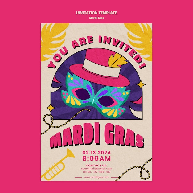 Free PSD mardi gras celebration  invitation template