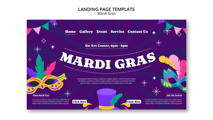 無料PSD マルディ・グラスの祝賀のランディングページのテンプレート
