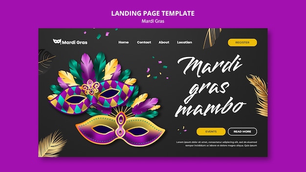 PSD gratuito modello di pagina di destinazione per la celebrazione del mardi gras