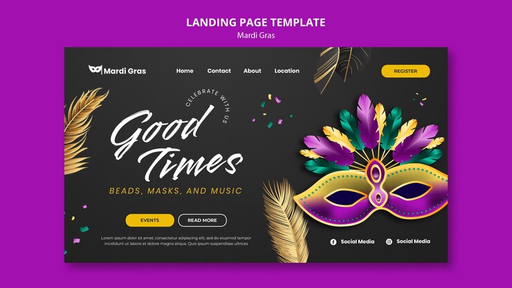 Free PSD mardi gras celebration landing page template