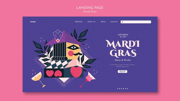 Free PSD mardi gras celebration  landing page  template