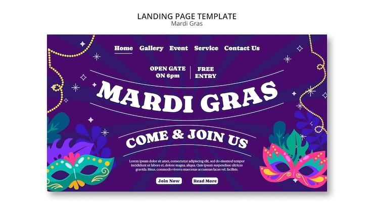 無料PSD マルディ・グラスの祝賀のランディングページのテンプレート