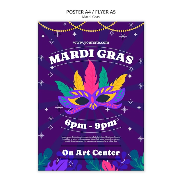 PSD gratuito modello di poster per la celebrazione del mardi gras