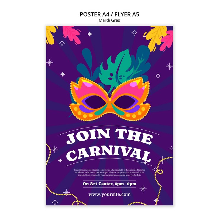 Free PSD mardi gras celebration poster template