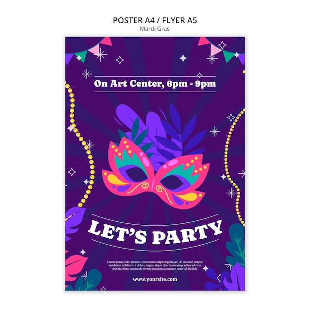 PSD gratuito modello di poster per la celebrazione del mardi gras