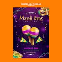 Free PSD mardi gras celebration  poster  template