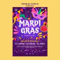 PSD gratuito modello di poster per la celebrazione del mardi gras