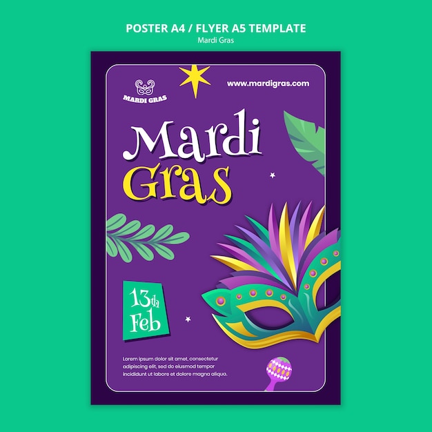 PSD gratuito modello di poster per la celebrazione del mardi gras