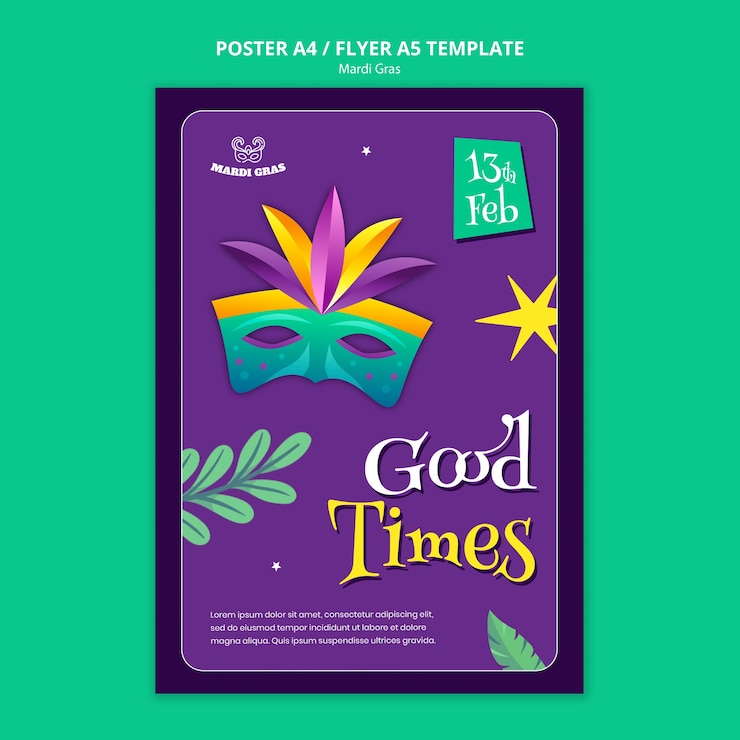 Free PSD mardi gras celebration poster template