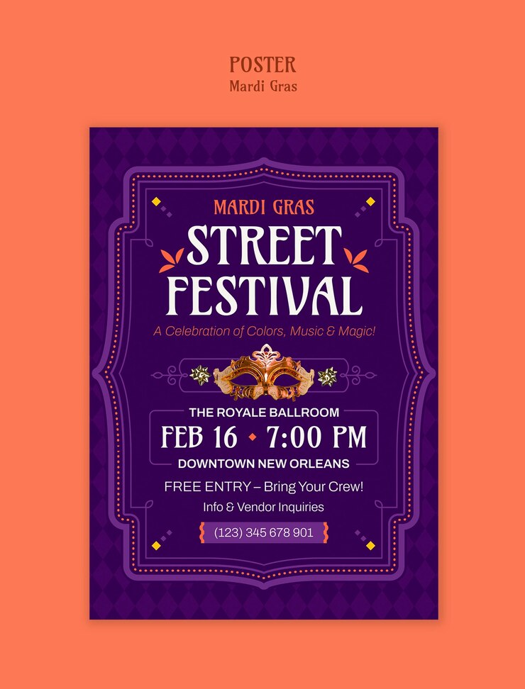 Free PSD mardi gras celebration template