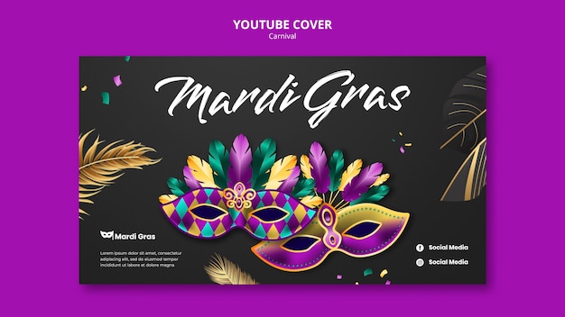 Modello di copertina di youtube per la celebrazione del mardi gras