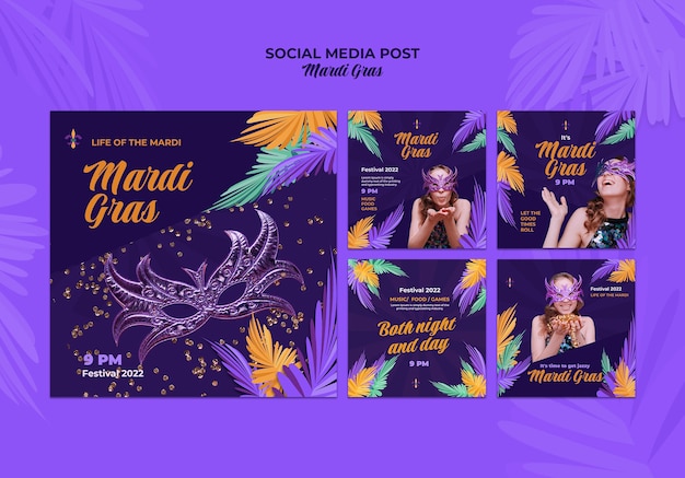 Free PSD mardi gras festival social media posts