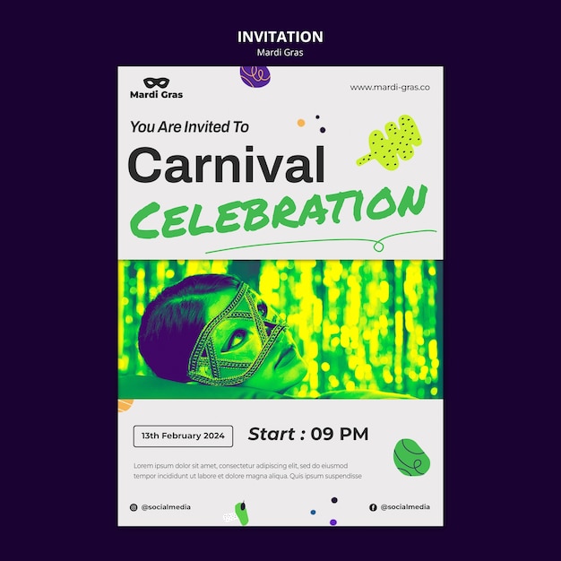 無料PSD マーディ・グラのテンプレートデザイン