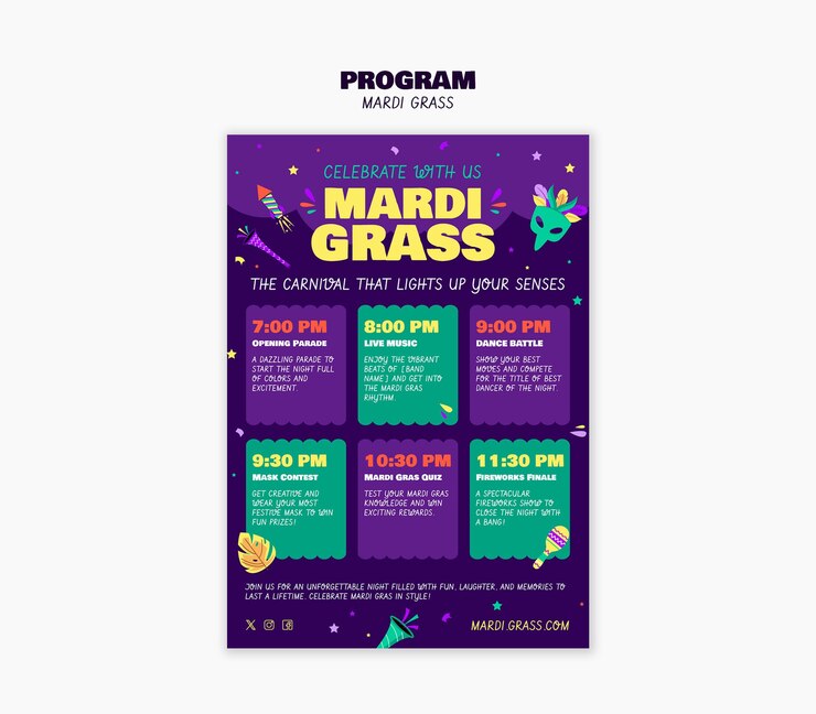 Free PSD mardi grass program template design