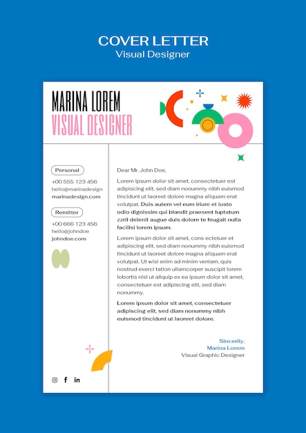 marina lorem visual designer cover letter template