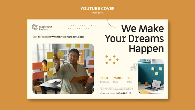 PSD gratuito modello di copertina di youtube per attività di marketing e pubblicità