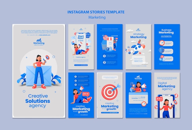 PSD gratuito storie di instagram del concetto di marketing