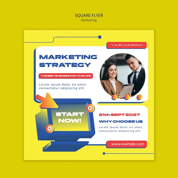 Marketing strategy square flyer template