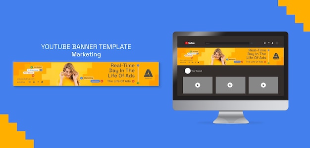 PSD gratuito modello di banner youtube per la strategia di marketing