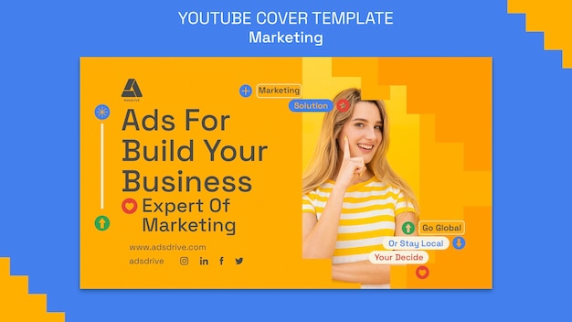 PSD gratuito modello di copertina di youtube per la strategia di marketing