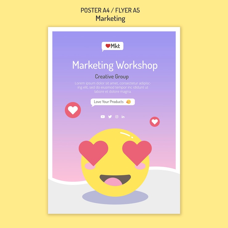 Free PSD marketing workshop poster template with smiley face