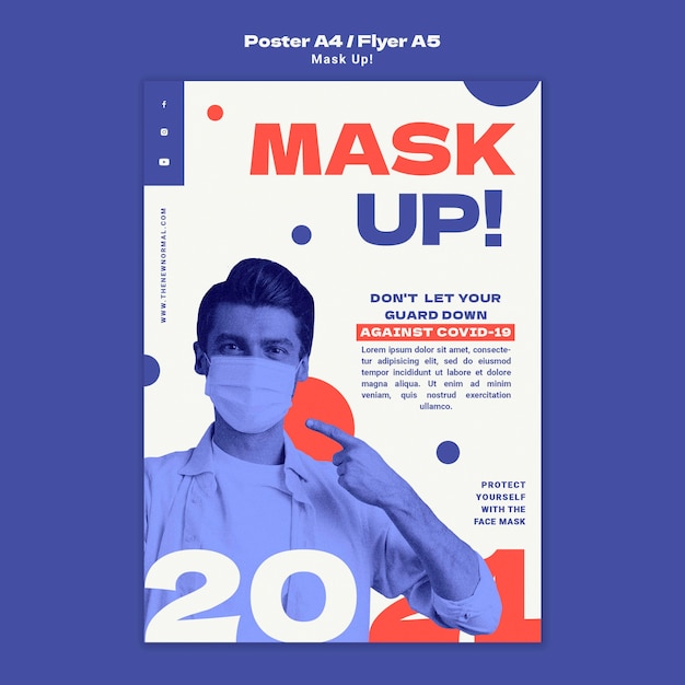 Бесплатный PSD Шаблон вертикального плаката mask up 2021