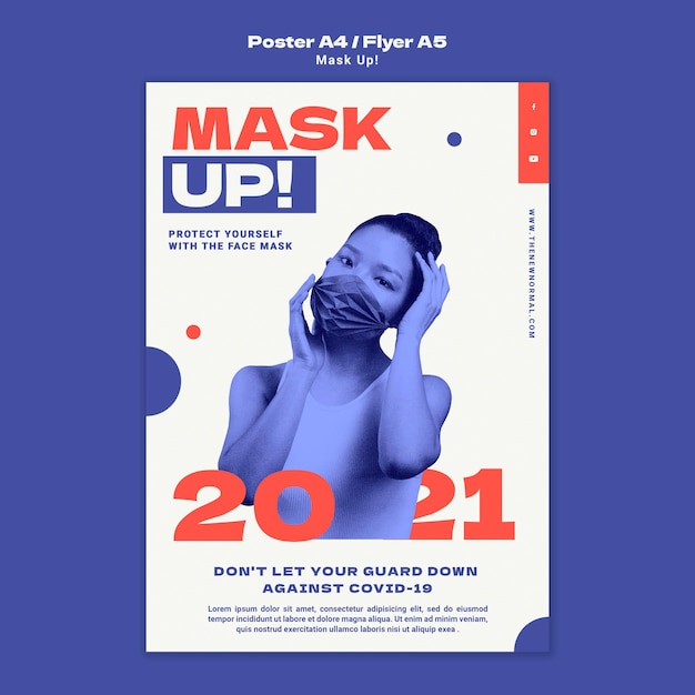 Бесплатный PSD Вертикальный плакат mask up 2021