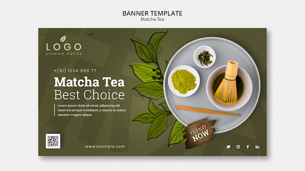 Free PSD matcha tea banner template with photo