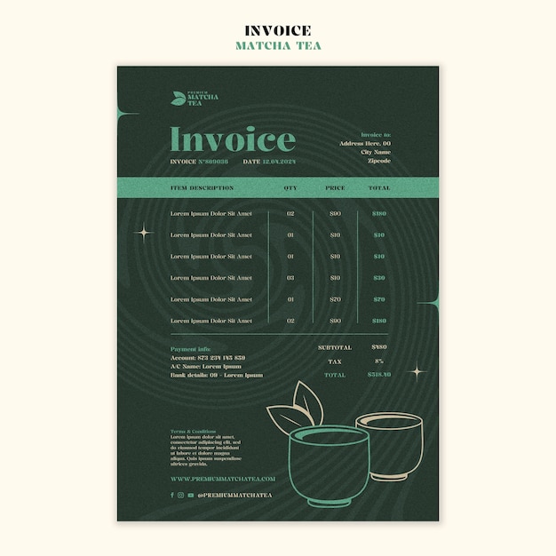 Free PSD matcha tea drink invoice template