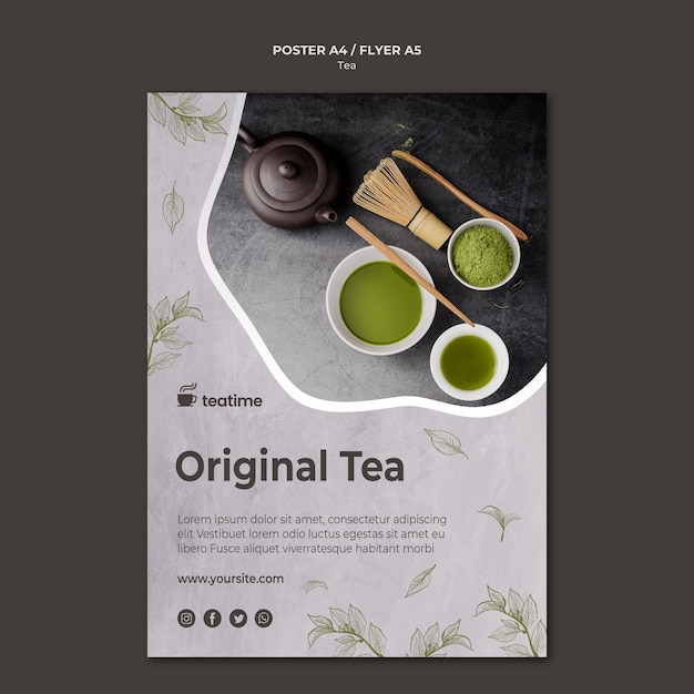 Concetto del modello dell'aletta di filatoio del tè di matcha