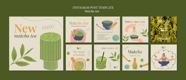 PSD gratuito post di instagram sul tè matcha