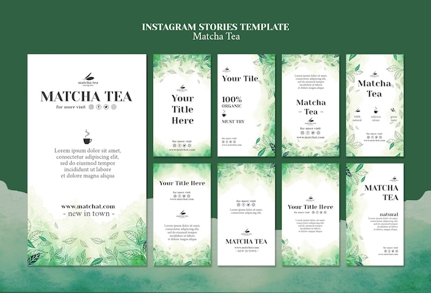 Matcha tea instagram stories tamplate concept mock-up