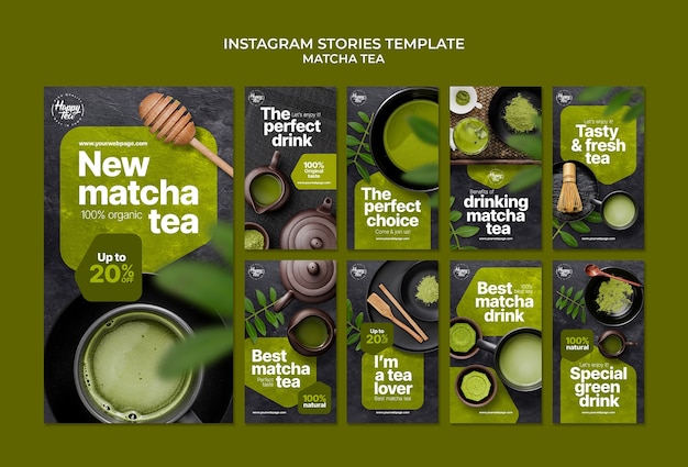 Free PSD matcha tea  instagram stories