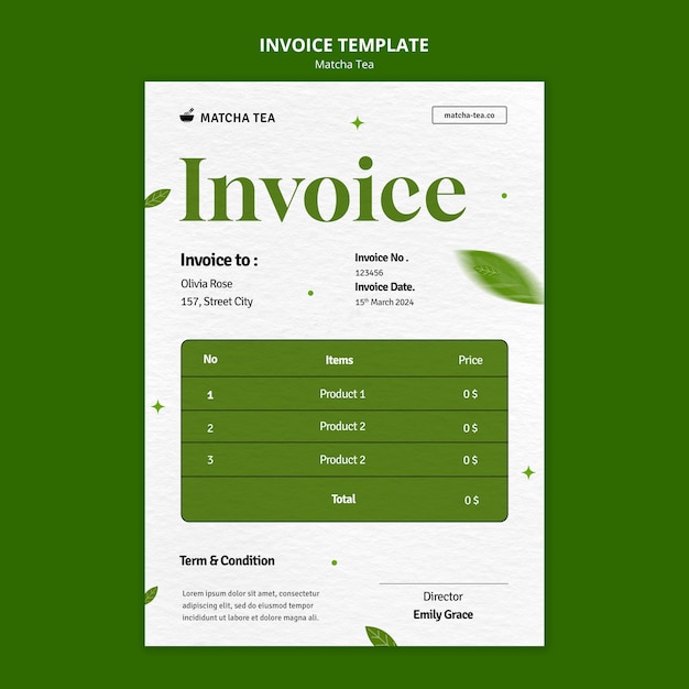 Free PSD matcha tea invoice template