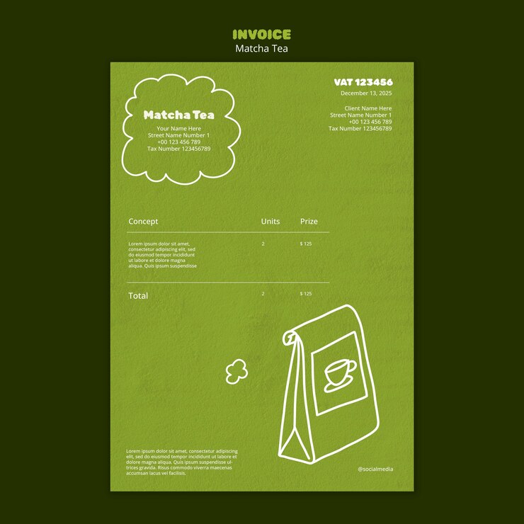 無料PSD 抹茶の請求書テンプレート