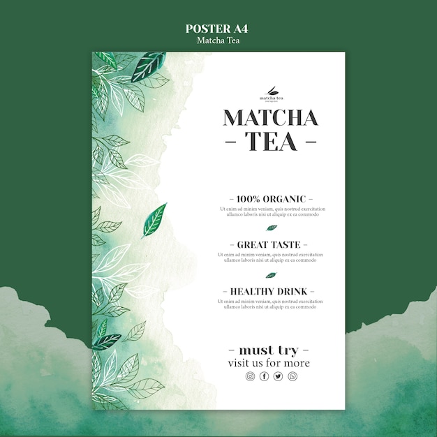 Free PSD matcha tea poster concept mock-up