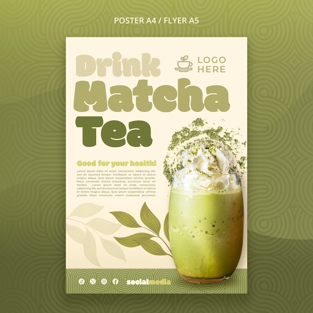 PSD gratuito modello di poster del tè matcha