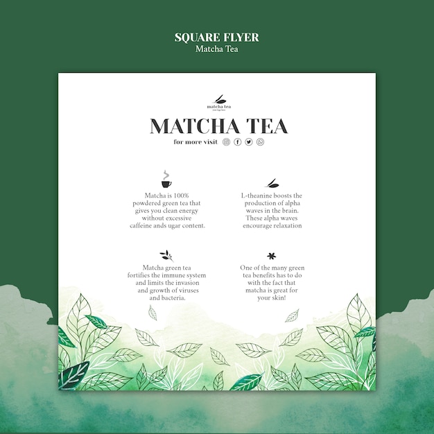 PSD gratuito mock-up di concetto di volantino quadrato tè matcha