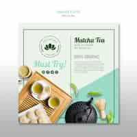 Free PSD matcha tea square flyer template