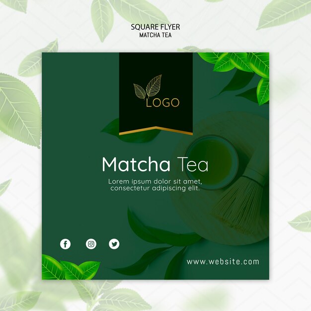 Modello di volantino quadrato tè matcha