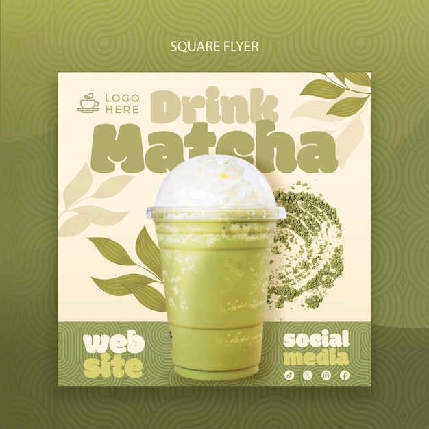 Free PSD matcha tea  square flyer template