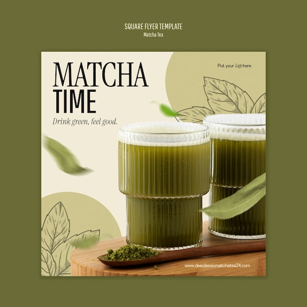 Free PSD matcha tea square flyer template