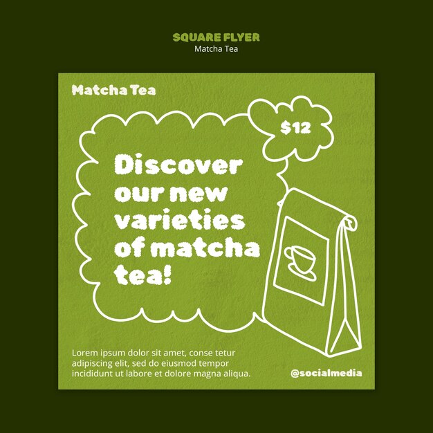 Free PSD matcha tea  square flyer template