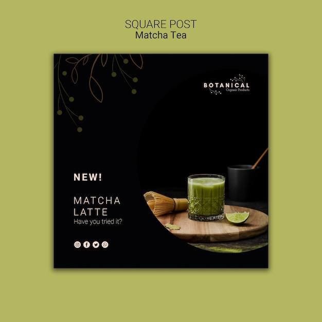 Concetto di posta quadrata di tè matcha