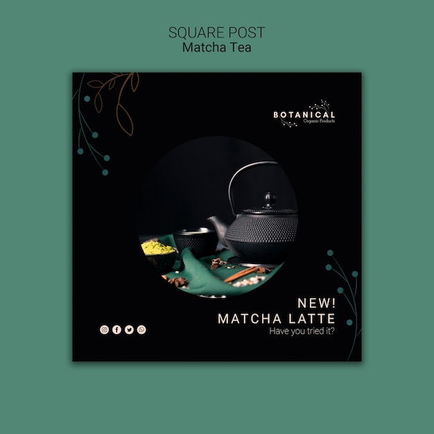 Free PSD matcha tea square post concept