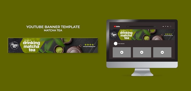 Free PSD matcha tea youtube banner template