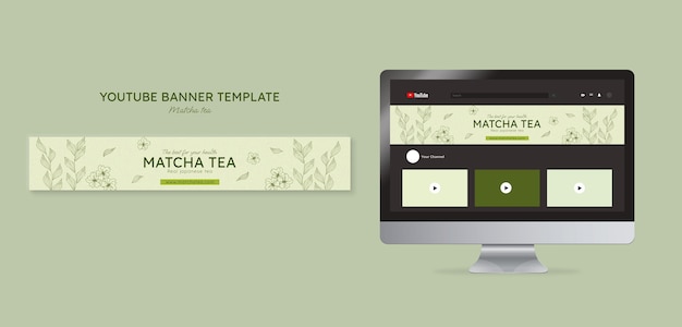 PSD gratuito modello di banner per youtube con tè matcha