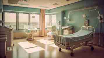 Free PSD maternity room in hospital and empty cribs generative ai