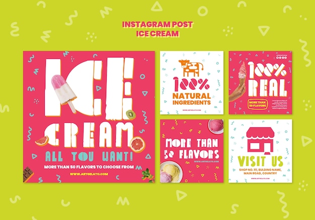 Free PSD maximalism style ice cream instagram posts