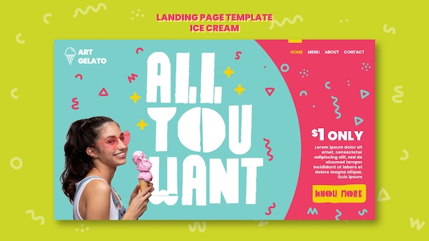 Free PSD maximalism style ice cream landing page